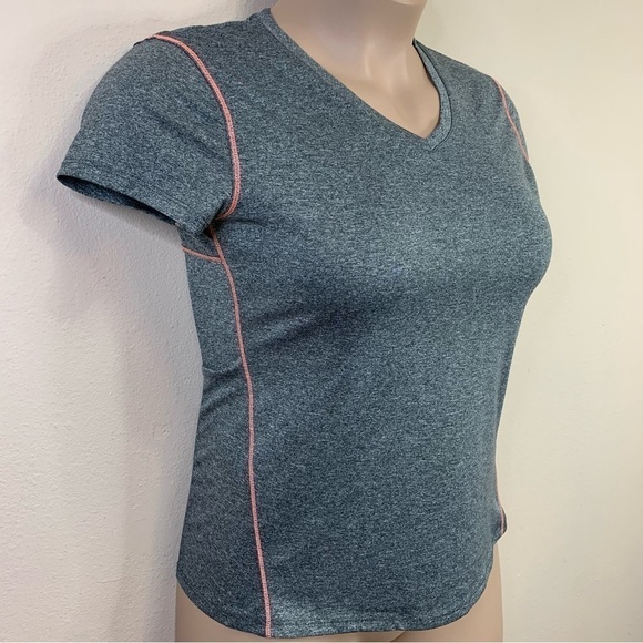 Large Everlast Grey Pink Athletic Tee Activewear T Shirt Stretch V Neck - Picture 3 of 9